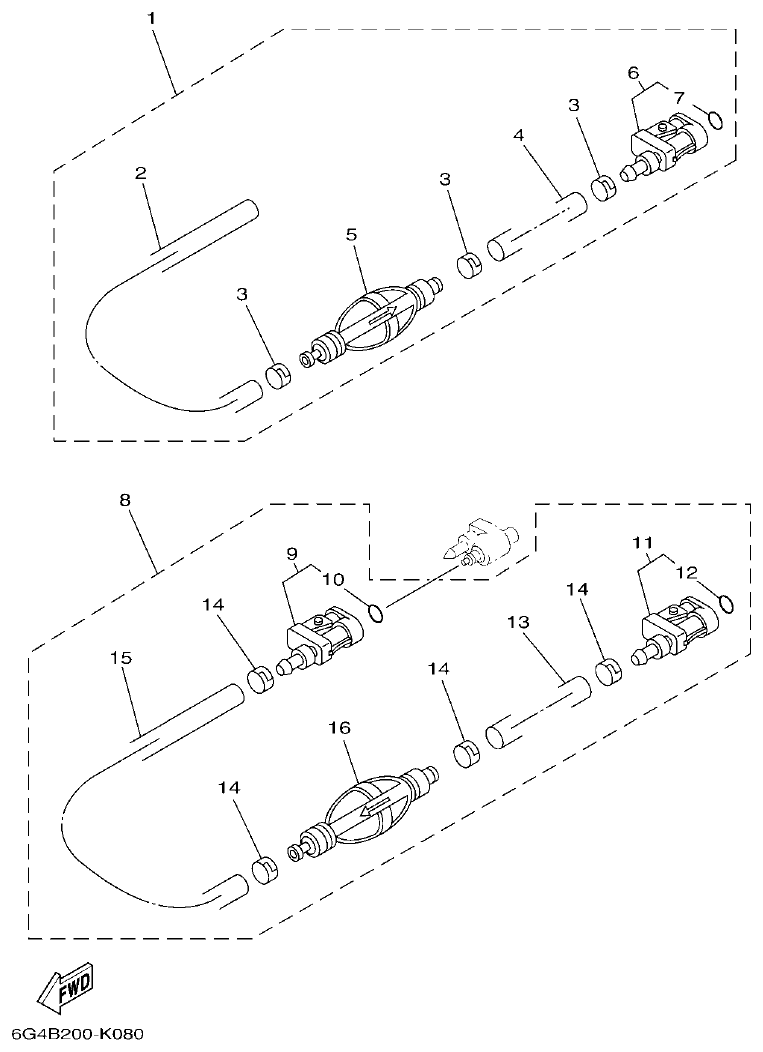 Yamaha 150AET, 200AET, L150AET, L200AET FUEL 2 parts diagram